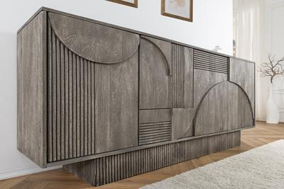 Design Dressoir ART DECO 170cm grijs gerookt mangohout massief 3D front - 45480