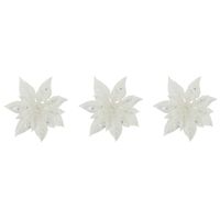3x stuks decoratie bloemen kerstster wit glitter op clip 15 cm - Kunstbloemen - thumbnail
