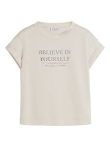 Brunello Cucinelli Kids t-shirt en coton à slogan imprimé - Blanc