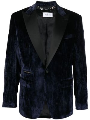 Philipp Plein blazer en velours à simple boutonnage - Bleu