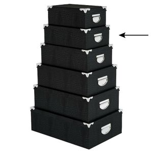 5Five Opbergdoos/box - 2x - zwart - L32 x B21,5 x H12 - Stevig karton - Crocobox