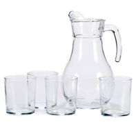 Vivalto Glazen karaf/schenkkan met deksel - 1,8 liter - met 4 drinkglazen van 400 ml - Drinkglazen - thumbnail