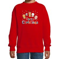 Foute kersttrui / sweater dieren Merry christmas rood kids - thumbnail