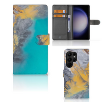 Samsung Galaxy S23 Ultra Bookcase Marble Blue Gold - thumbnail