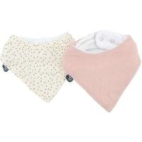 Verpakking van 2 bandana slabbetjes - DOMIVA - TU - Mousseline - Oudroze stippen