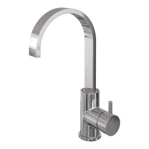 Wastafelmengkraan Brauer Chrome Edition Coldstart Opbouw Hoog Plat Gebogen Korte Ronde Hendel Chroom