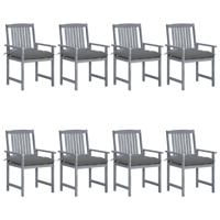 Tuinstoelen 8 st met kussens massief acaciahout grijs