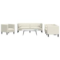 3-delige Loungeset Chesterfield met bolsters fluweel crèmekleur 3-delige Loungeset Chesterfield met bolsters fluweel crèmekleur