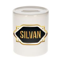 Naam cadeau spaarpot Silvan met gouden embleem