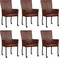 Set van 6 Cognac leren moderne eetkamerstoelen Deal - met armleuning poot vierkant zwart met wiel - Granada leer Cognac (cognac leer)