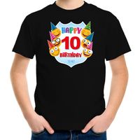 Happy birthday 10e verjaardag t-shirt / shirt 10 jaar met emoticons zwart voor kinderen