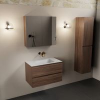 Mondiaz Aivy badmeubel 80cm mocha met wastafel solid surface talc midden zonder kraangat en spiegelkast