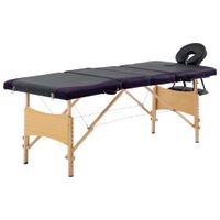 vidaXL Massagetafel inklapbaar 4 zones hout zwart en paars - thumbnail