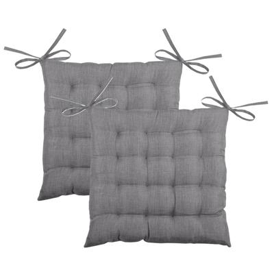 Stof Textile stoelkussen BEA - 2x - donkergrijs - 40 x 40 x 4 cm - touwtjes sluiting - binnen/buiten