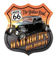 Route 66 America&apos;s Highway Hot Rod Zwaar Metalen Bord XL - thumbnail