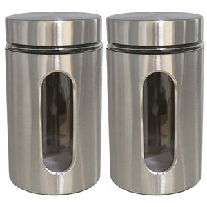 2x stuks voedsel bewaren keuken voorraad pot - zilver metaal - deksel - 1000 ml