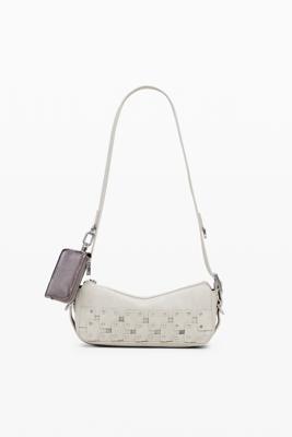 Kleine baguette tas met patch en studs - BROWN - U