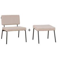 Bronx71 Scandinavische fauteuil en hocker Espen beige gerecyclede stof