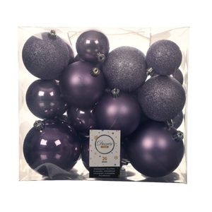 26x stuks kunststof kerstballen heide lila paars 6-8-10 cm glans/mat/glitter - Kerstbal