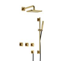 Hotbath Gal - Inbouw Regendoucheset - Geborsteld Messing PVD - 2 Stopkranen - Thermostatisch - Wandarm 35 cm - Hoofddouche 220 mm - Staafhanddouche - Glijstang 900 mm - V02