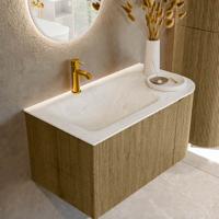 Badmeubel Mondiaz Kurve-Dlux | 85 cm cm | Meubelkleur Dusk | Wastafelkleur Opalo | Solid surface | Wasbak links zijde spoelbak | 1 kraangat