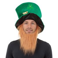 4x stuks st Patricks Day groene hoed met baard voor volwassenen - thumbnail