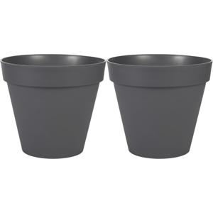 2x stuks eda toscane bloempot - kunststof - antraciet - d30 x h26 cm - binnen- en buitenshuis