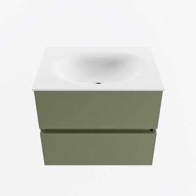 MONDIAZ VICA 60cm badmeubel onderkast Army 2 lades. Wastafel MOON midden zonder kraangat, kleur Talc.