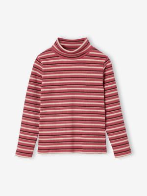 T-shirt met rolkraag van ribstof meisjes framboos