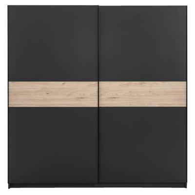 Leen Bakker - Schuifdeurkast Genua - Antraciet/eikenkleur - 204x200x60 Cm - Spaanplaat - Grijs#Zwart - 200.2x204x60.3 Cm
