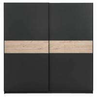Leen Bakker - Schuifdeurkast Genua - Antraciet/eikenkleur - 204x200x60 Cm - Spaanplaat - Grijs#Zwart - 200.2x204x60.3 Cm