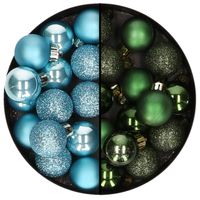 Kleine kerstballen - 28x st - donkergroen en ijsblauw - 3 cm - kunststof - Kerstbal