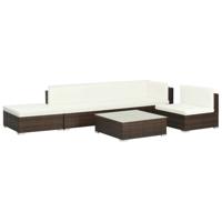 6-delige Loungeset met kussens poly rattan bruin