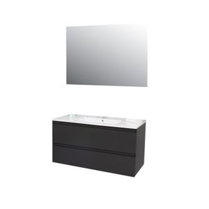 Badkamermeubel BWS Pepper Wastafel Porselein Incl Spiegel En Kraangat 100x55x46 cm Antraciet