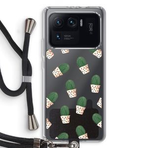 Cactusprint roze: Xiaomi Mi 11 Ultra Transparant Hoesje met koord
