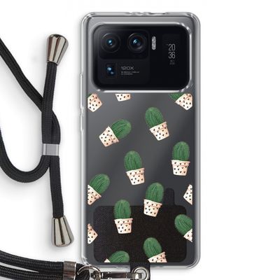 Cactusprint roze: Xiaomi Mi 11 Ultra Transparant Hoesje met koord