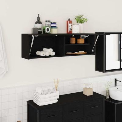 Badkamerwandkast 100x25x30 cm bewerkt hout zwart