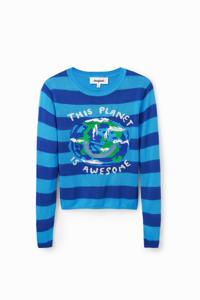 Korte gestreepte trui Planet - BLUE - XL