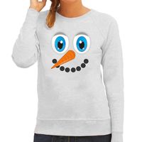Foute Kersttrui/sweater voor dames - Sneeuwpop gezicht - lichtgrijs - thumbnail