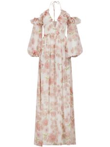 Giambattista Valli robe fleurie à dos-nu - Blanc