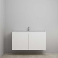 On-Line Onderkast - 120 cm - Bouwpakket - Greeploos 2 Deuren - Porseleinen Wastafel - 1 Kraangat - Mat Wit