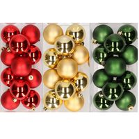 36x stuks kunststof kerstballen mix van rood, goud en donkergroen 6 cm