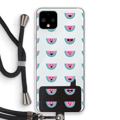 Smiley watermeloenprint: Pixel 4 Transparant Hoesje met koord