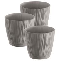 3x stuks stijlvolle kunststof plantenpot/bloempot dia 19 cm/hoogte 17.5 cm Waves steengrijs