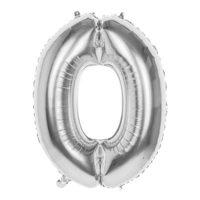 Folie ballon nummer &apos;0&apos; zilver 86cm