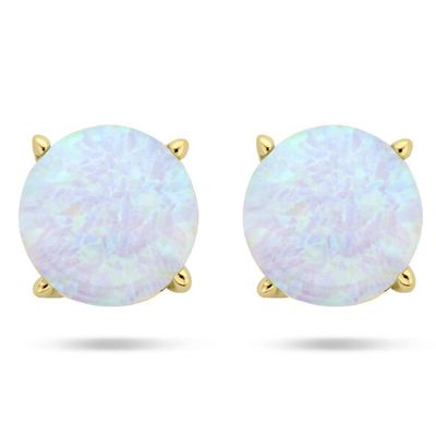 Oorknoppen Rond geelgoud-synthetisch opaal goudkleurig-blauw-groen-wit 6 mm