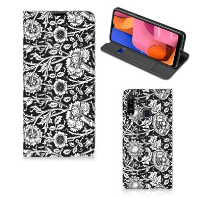 Samsung Galaxy A20s Smart Cover Black Flowers Samsung Galaxy A20s Smart Cover Black Flowers