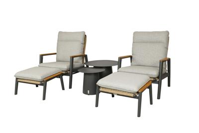 Qopps 2x Yvori loungestoel met 2x voetenbank en 2x Okios koffietafeltjes