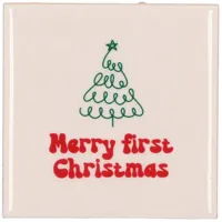 Daan Kromhout Design tegeltje keramiek merry first christmas 10x10cm crème
