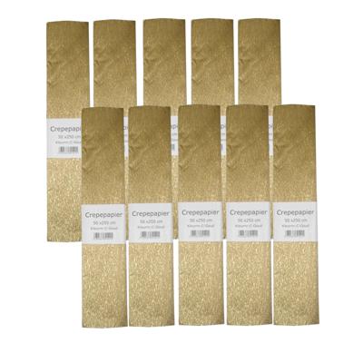 Crepe papier platte vellen - 10x - metallic goud - 250 x 50 cm - Knutselen met papier - Knutselspull